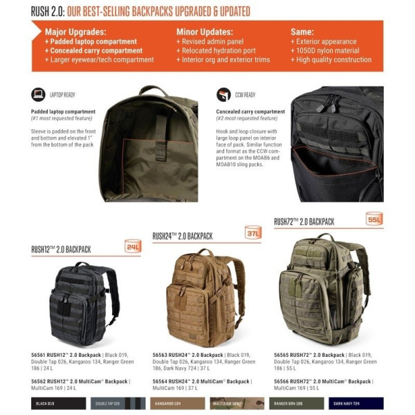 Sac à Dos Rush 12 2.0 5.11 Tactical - Sac à dos militaire tactique 5.11 Tactical Quaerius