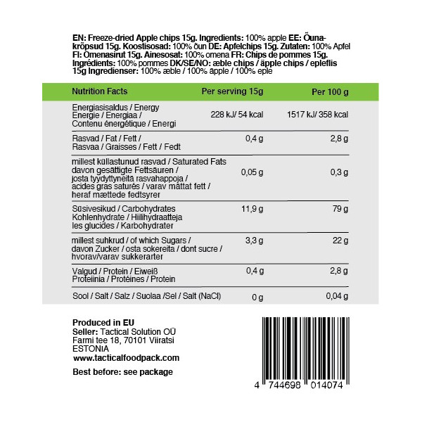 Chips de Pomme Lyophilisées Tactical Foodpack - Nourriture Quaerius