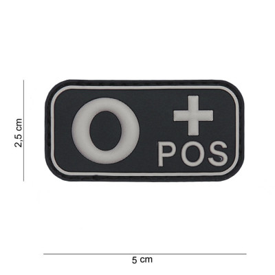 Patch 3D PVC Groupe Sanguin O + Positif Noir