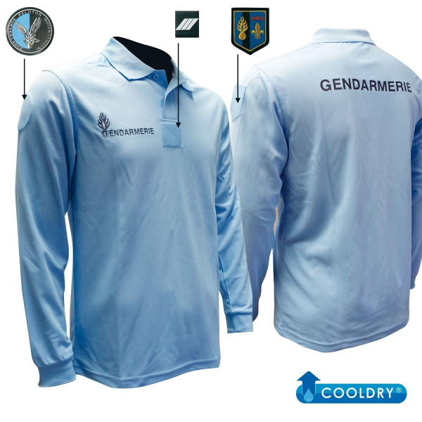 Polo Gendarmerie Cooldry Homme Manches Longues Bleu DCA France