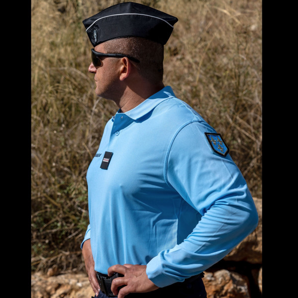 Polo Gendarmerie Cooldry Homme Manches Longues Bleu DCA France