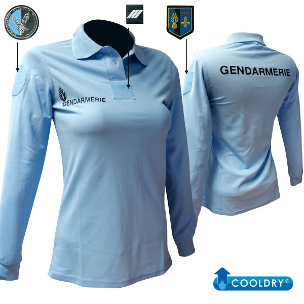 Polo Gendarmerie Cooldry Femme Manches Longues Bleu DCA France