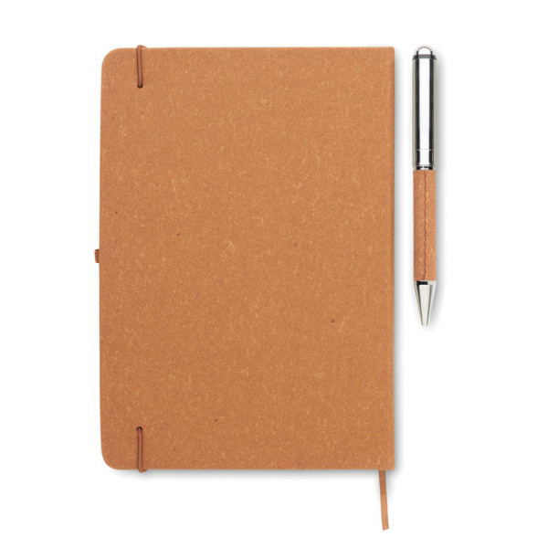 Ensemble Carnet A5 en cuir recyclé avec Stylo métallique twist assorti 160 pages lignées (80 feuilles)