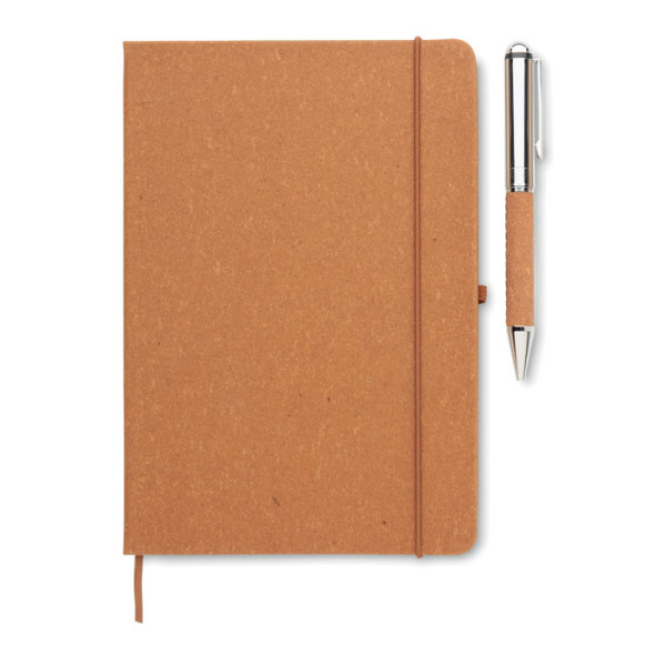 Ensemble Carnet A5 en cuir recyclé avec Stylo métallique twist assorti 160 pages lignées (80 feuilles)