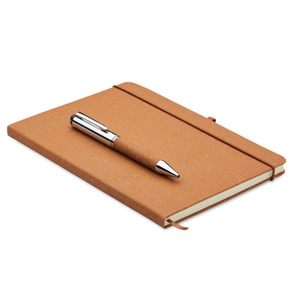 Ensemble Carnet A5 en cuir recyclé avec Stylo métallique twist assorti 160 pages lignées (80 feuilles)