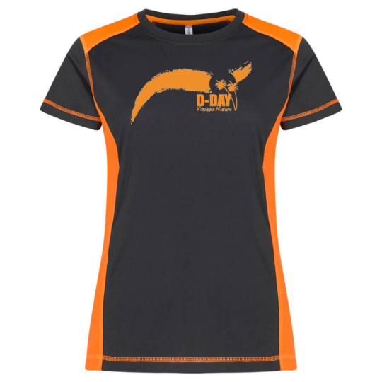 T-shirt Voyages Nature D-DAY Noir et Orange Fluo - T-shirt Femme