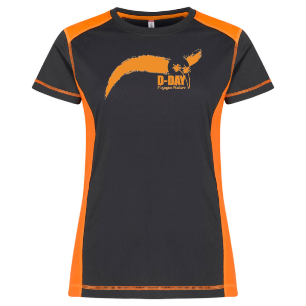 T-shirt Voyages Nature D-DAY Noir et Orange Fluo - T-shirt Femme