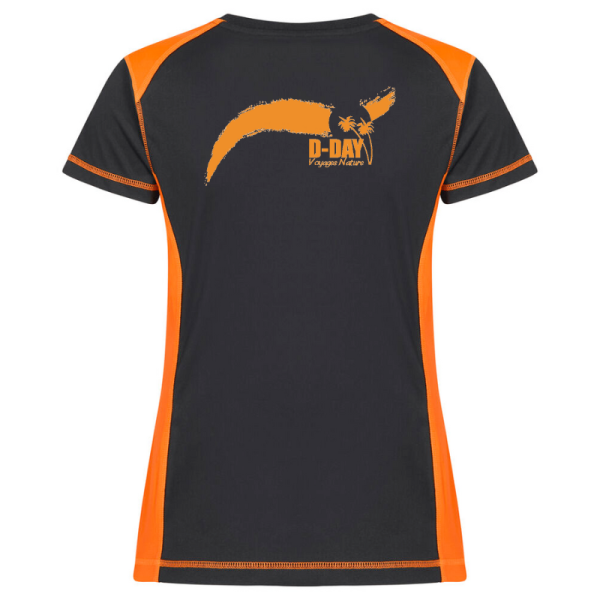 T-shirt Voyages Nature D-DAY Noir et Orange Fluo - T-shirt Femme