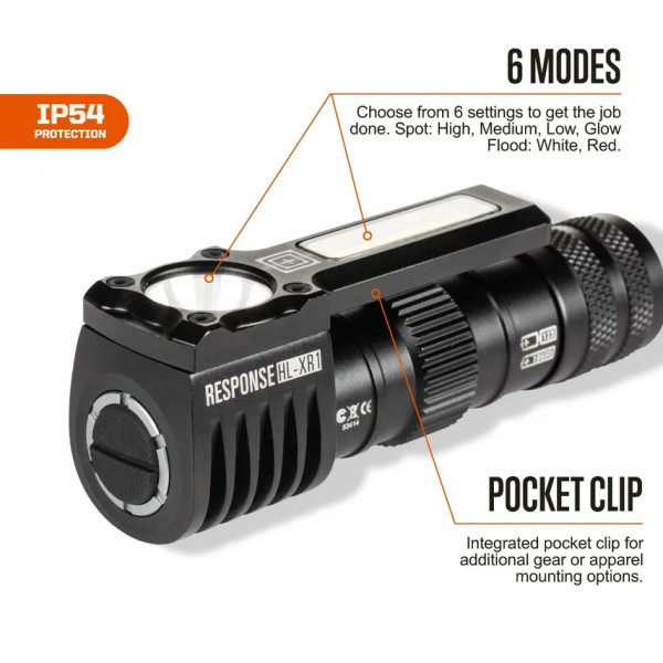 Lampe frontale XR1 5.11 Tactical - 1000 Lumens, 6 modes, rotation 180°