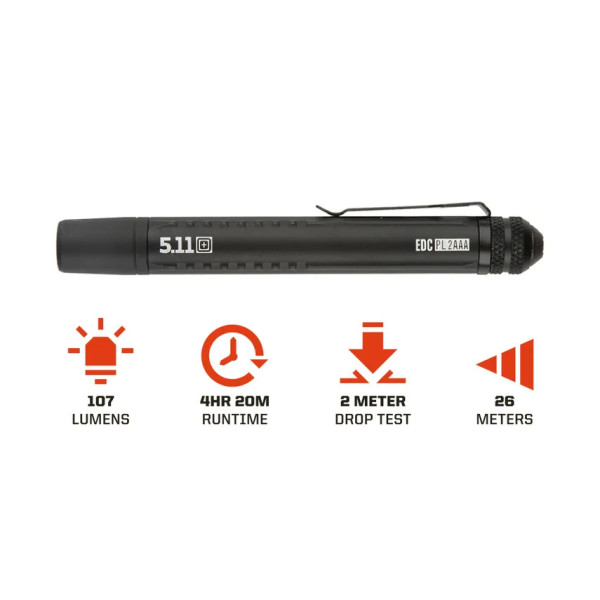 Lampe compacte 107 lumens 5.11 Tactical avec clip et piles AAA