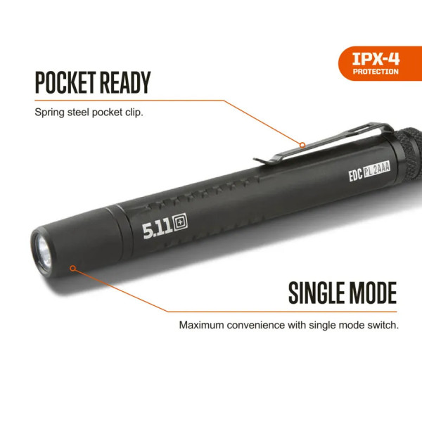 Lampe compacte 107 lumens 5.11 Tactical avec clip et piles AAA