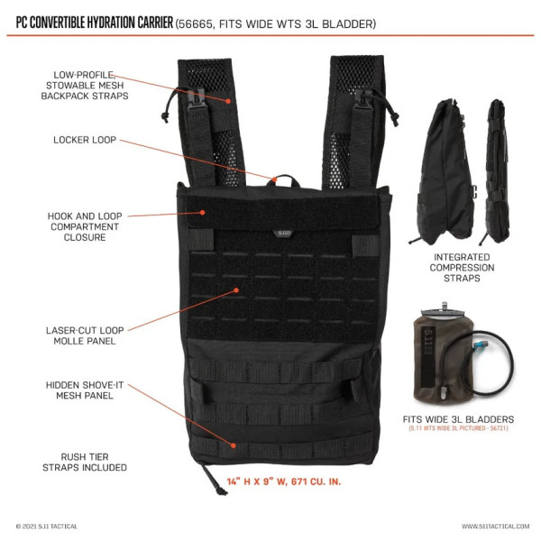 Porte-poche hydratation porte-plaque 5.11 Tactical convertible 3L