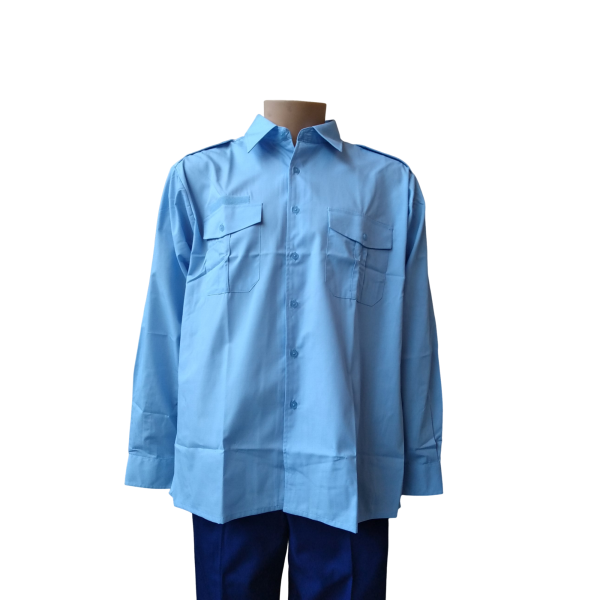 Chemise Homme Manches Longues Bleu Ciel Pattes Et Poches En Destockage