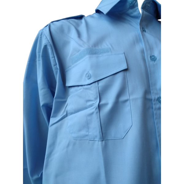 Chemise Homme Manches Longues Bleu Ciel Pattes Et Poches En Destockage