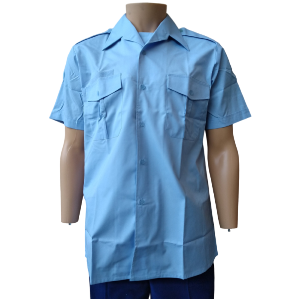 Chemisette Col Plastron Homme Bleu Ciel Motard En Destockage