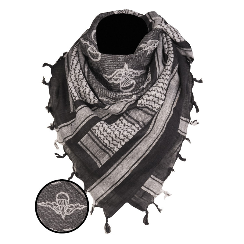 Foulard Shemagh Mil-Tec Noir Et Blanc - 100% Coton, Style Parachutiste, Taille Unique